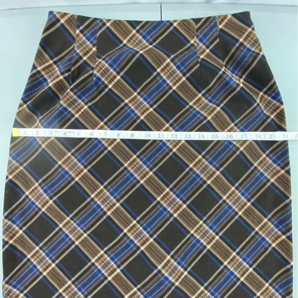 Briggs New York Plaid Brown/Blue/Cream Midi Skirt, 10P